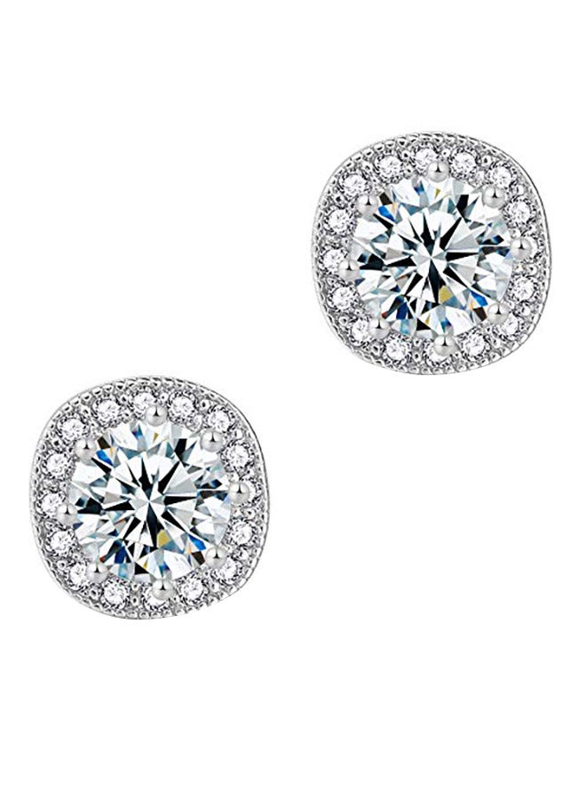 18K Cushion Halo   Sterling Silver Earrings