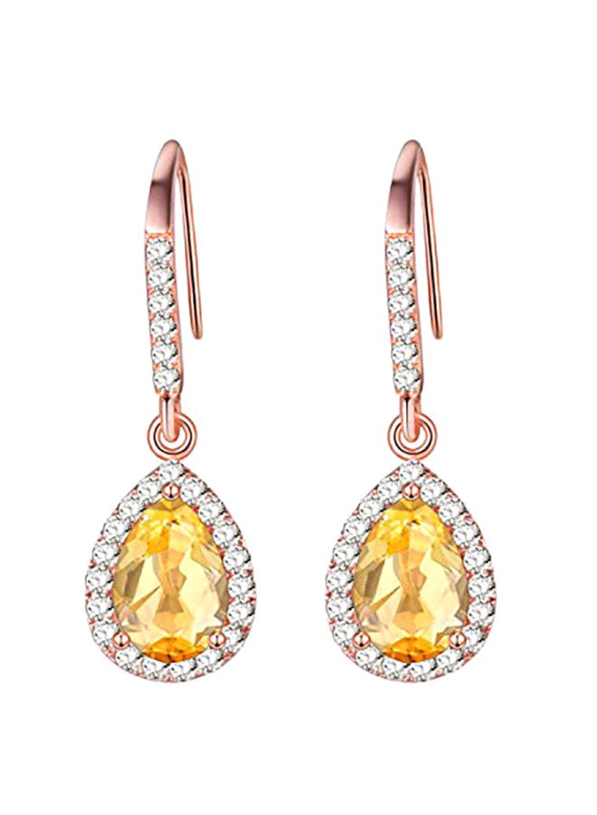 Uloveido - Natural Citrine Crystal Rose Gold Plated With Cubic Zirconia Stone 925 Sterling Silver Earrings - Image 1