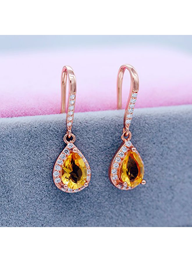 Uloveido - Natural Citrine Crystal Rose Gold Plated With Cubic Zirconia Stone 925 Sterling Silver Earrings - Image 1