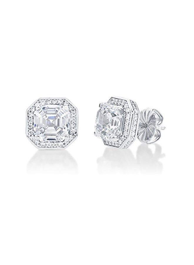 Nana Asscher Cut Halo Swarovski Zirconia Sterling Silver Earrings - Image 2