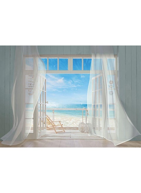 3D Window View Of The Beach Wallpaper White 3X3meter