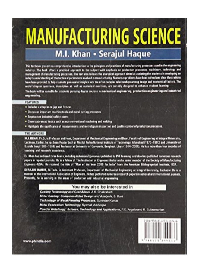 Manufacturing Science Paperback English by M. I. Khan  - Image 2