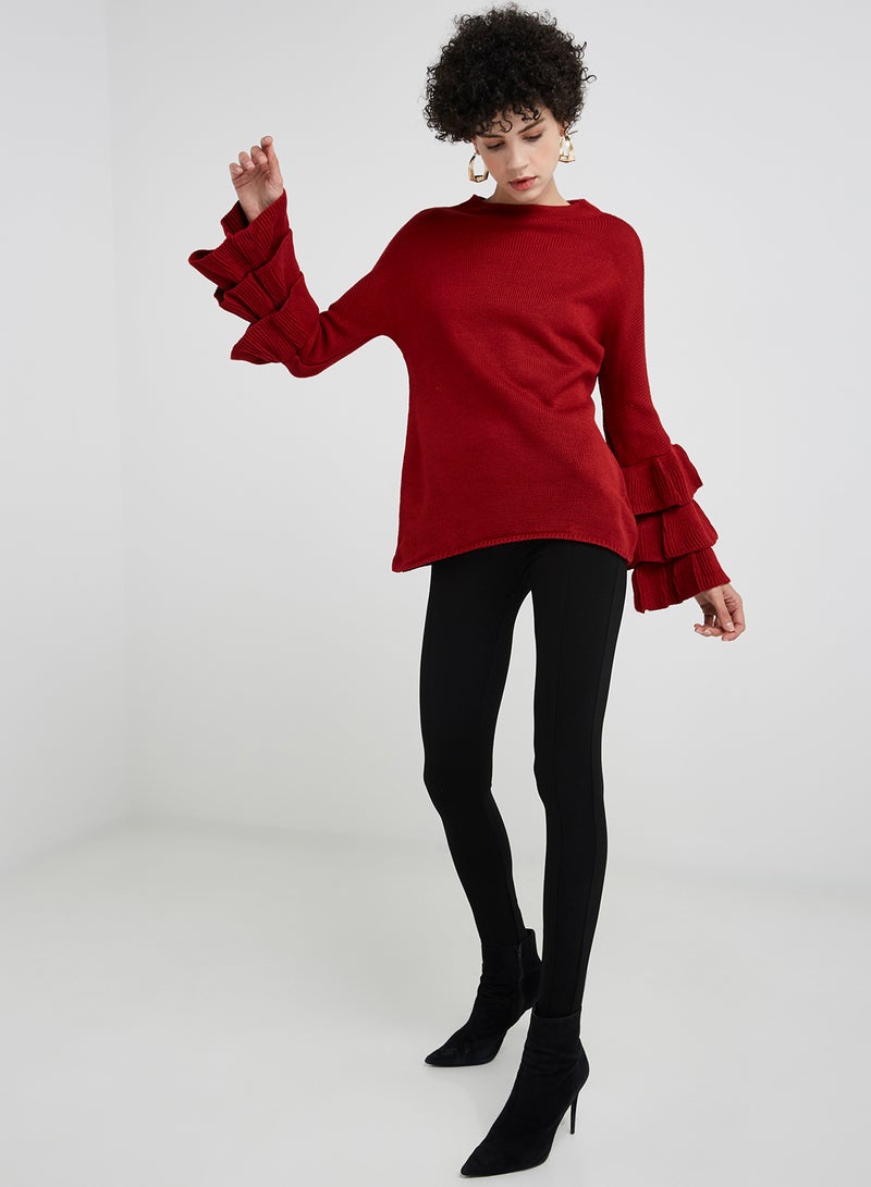 ZERESOUQ - Bell Sleeve Sweater Red - Image 1