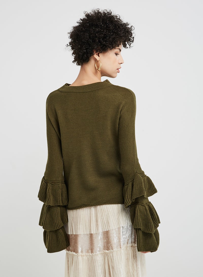 ZERESOUQ - Bell Sleeve Sweater Green - Image 1