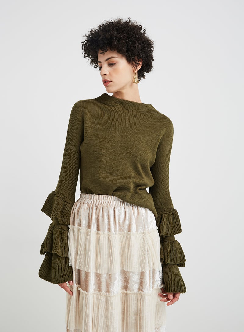ZERESOUQ - Bell Sleeve Sweater Green - Image 1