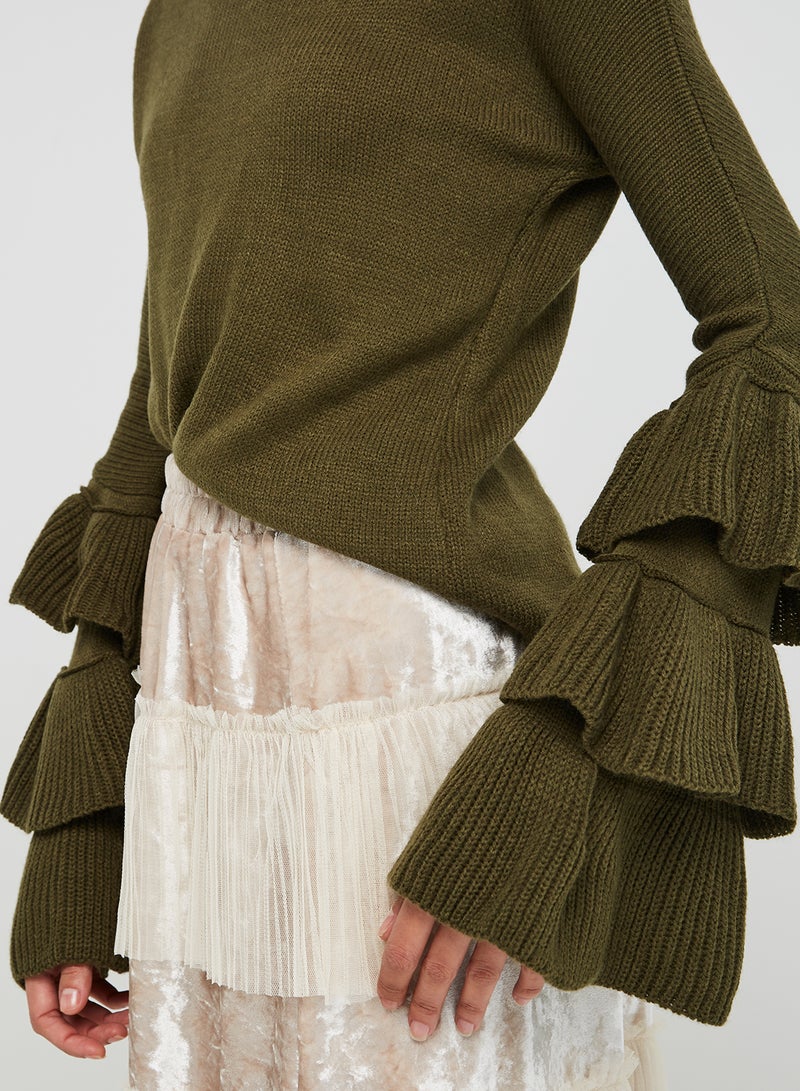 ZERESOUQ - Bell Sleeve Sweater Green - Image 1