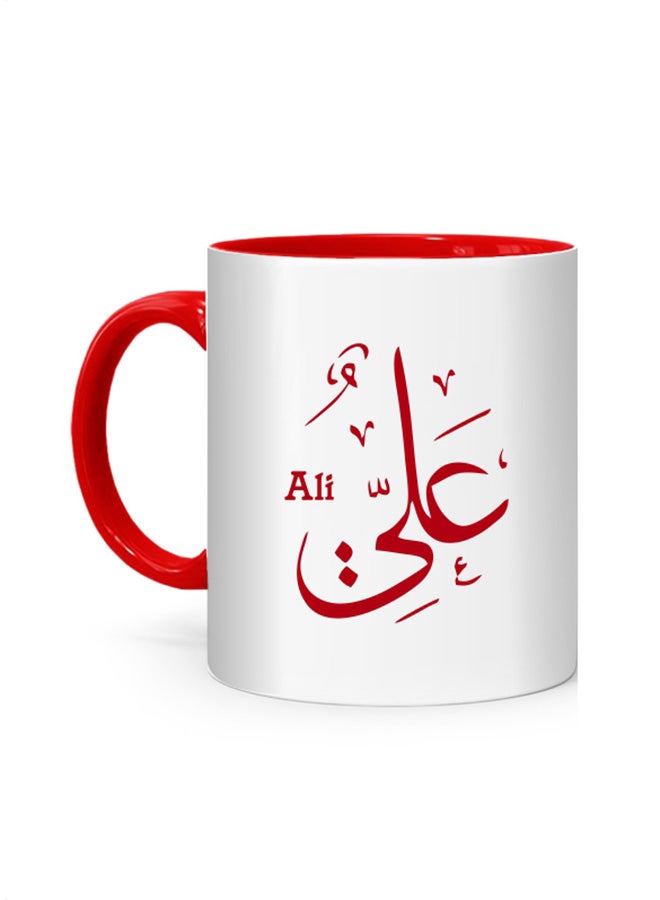 مج مطبوع عليه بالخط العربي اسم "علي" أبيض/أحمر 10سم