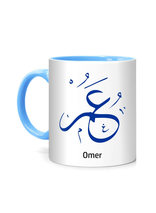 Arabic Calligraphy Name Omer Printed Mug White/Blue 10cm