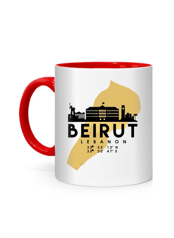 مج مطبوع عليه عبارة "Beirut Lebanon" يعبر عن فن تخطيط الأفق أبيض/أحمر 10سم