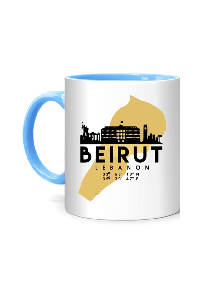 Fm Styles Beirut Lebanon Skyline Map Art Printed Mug White/Blue 10cm