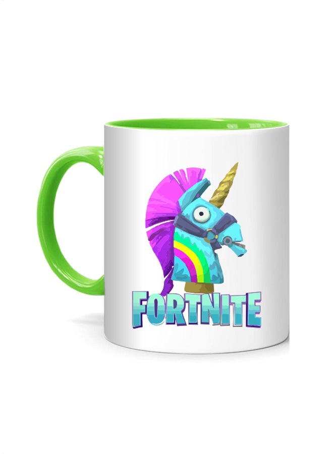 Fortnite Unicorn Rainbow Smasher Printed Mug White/Green 10cm