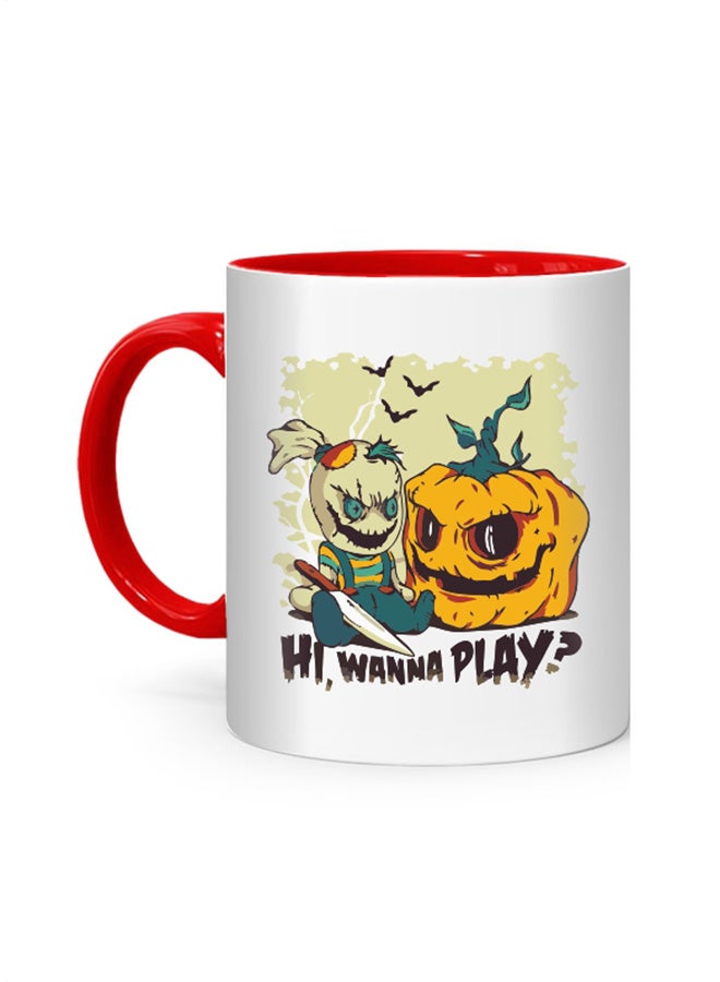 Halloween Evil Wanna Play Printed Mug White/Red