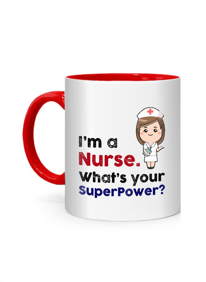 مج مطبوع عليه عبارة "I'm Nurse, what is your superpower" أبيض/أحمر 10سم