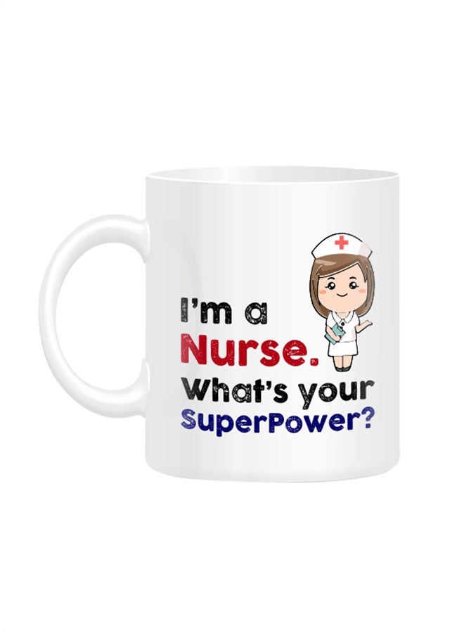 مج مطبوع عليه عبارة "I'm Nurse, what is your superpower" أبيض 10سم