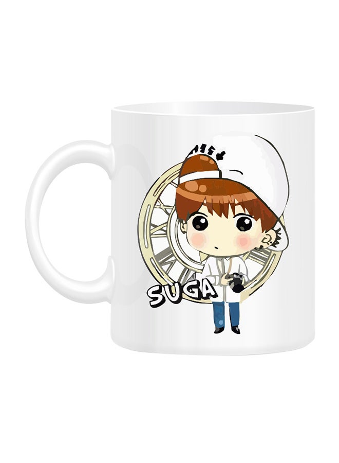 Fm Styles - BTS Member Suga Cartoon Printed Mug White 10cm - Image 1