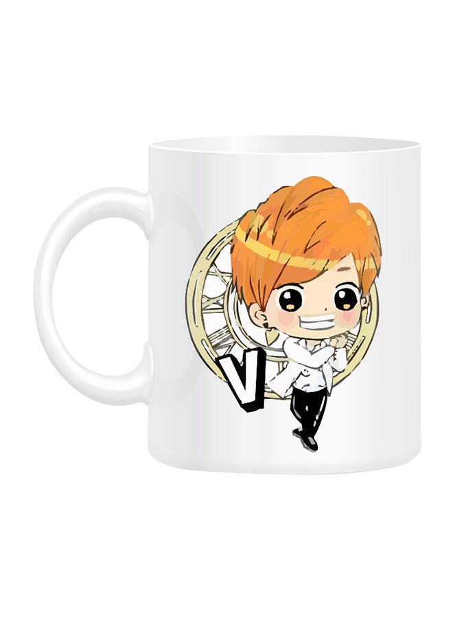 إف إم ستايلز مج مطبوع عليه شخصية المغني "في" من الفرقة الموسيقية "BTS" أبيض 10سم