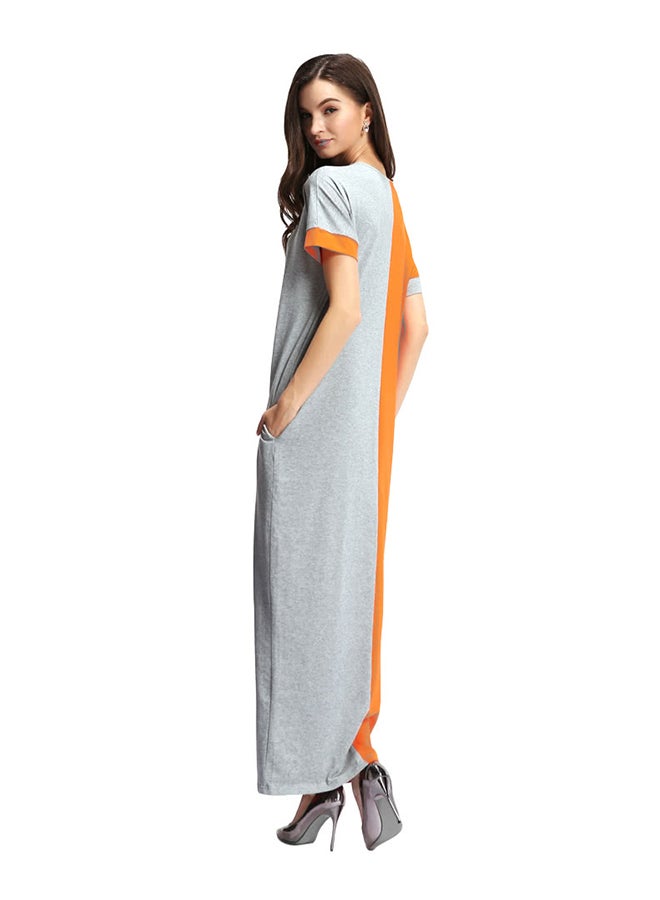 ANSELF Round Neck Maxi Nightdress Orange/Grey - Image 3