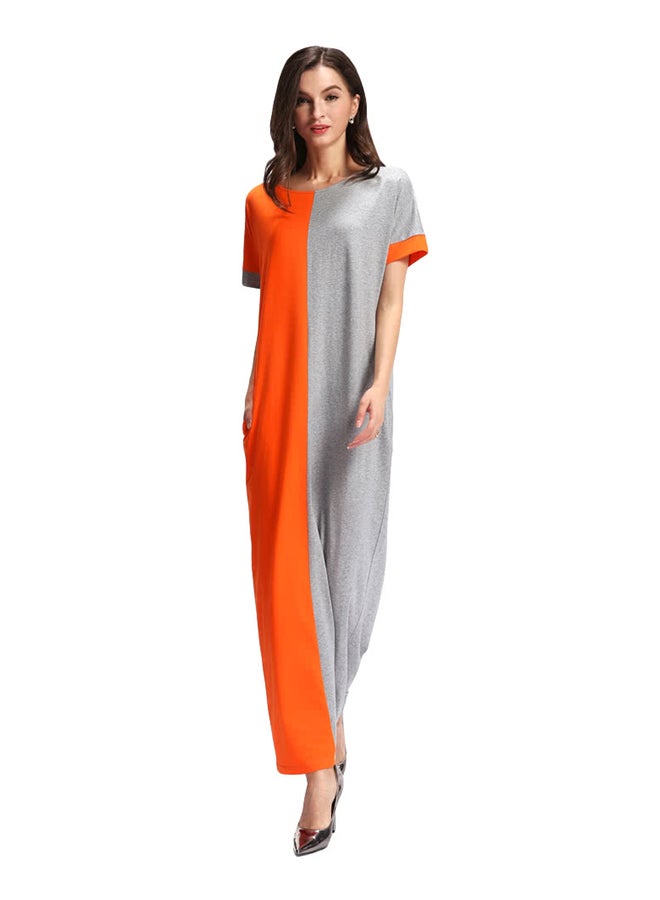 ANSELF Round Neck Maxi Nightdress Orange/Grey - Image 1