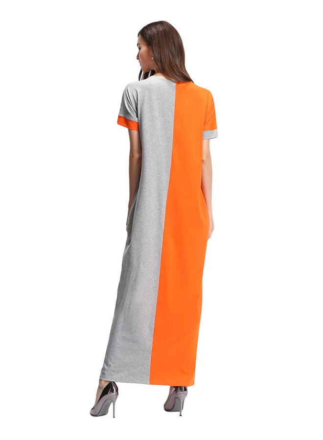 ANSELF Round Neck Maxi Nightdress Orange/Grey - Image 2