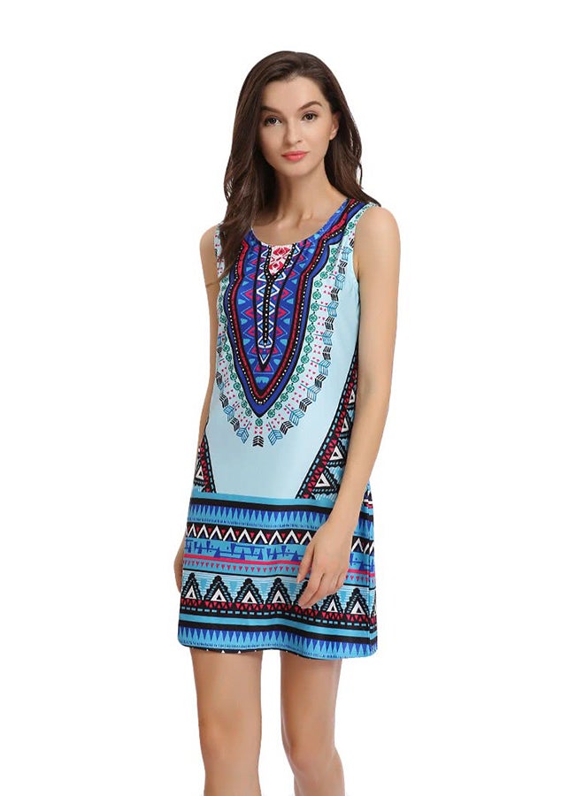ANSELF Round Neck Printed Mini Dress Multicolour - Image 1