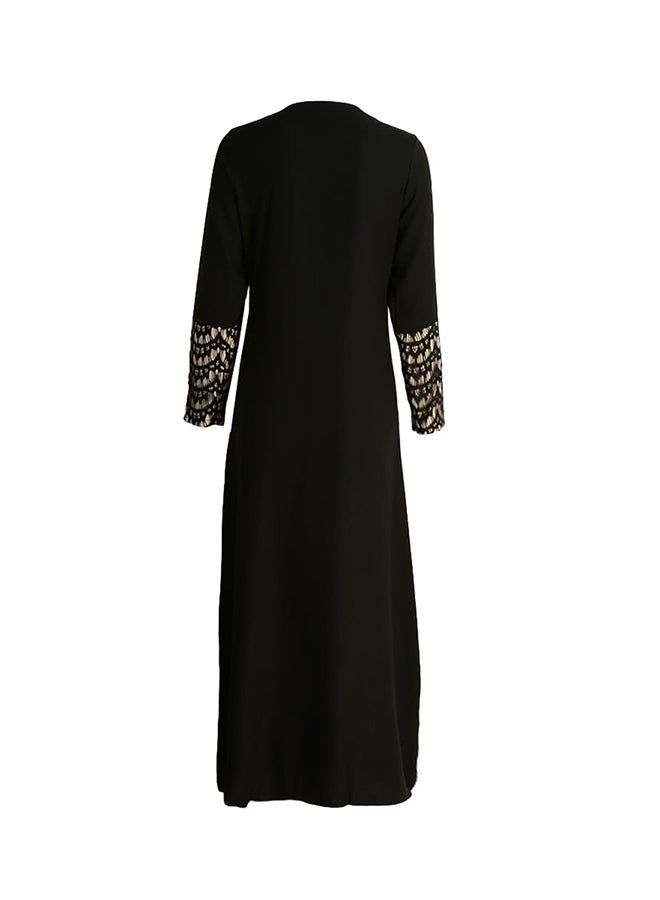 Round Neck Polyester Maxi Dress Black - Image 2