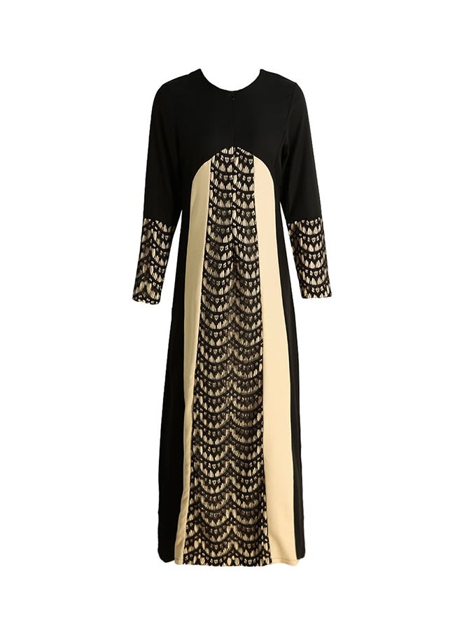 Round Neck Polyester Maxi Dress Black - Image 1