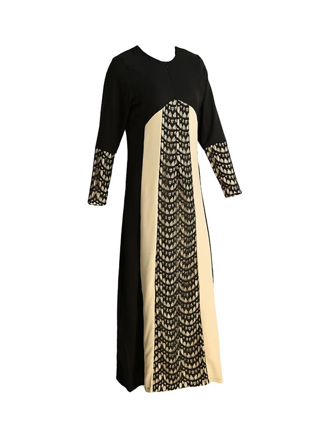 Round Neck Polyester Maxi Dress Black - Image 3
