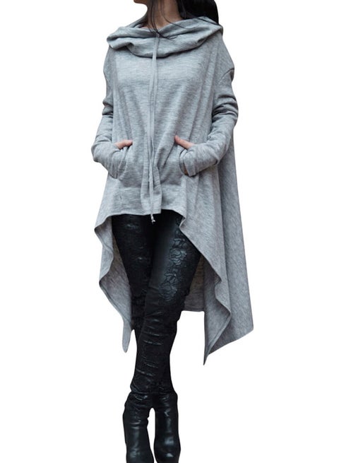 Hooded Neck Polyester Pullover Grey