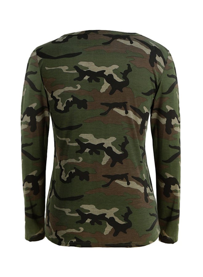 Camouflage Pattern Lace Up Detail Blouse Olive Green/Black/Grey  - Image 2