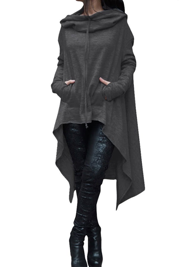 Hooded Neck Polyester Pullover Dark Grey  - Image 1