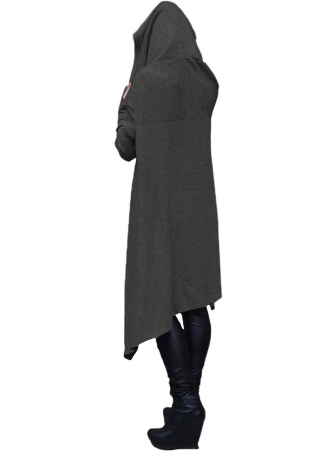 Hooded Neck Polyester Pullover Dark Grey  - Image 2