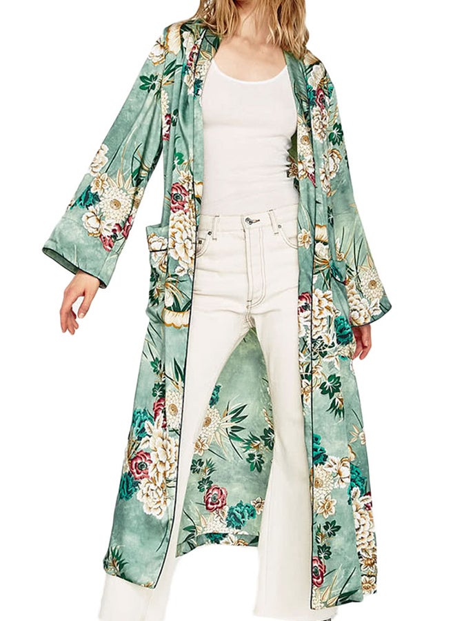 Generic - Floral Printed Kimono Green - Image 1