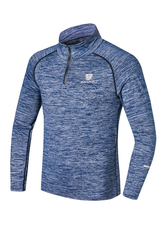 High Neck Breathable T-Shirt Indigo Blue - Image 3
