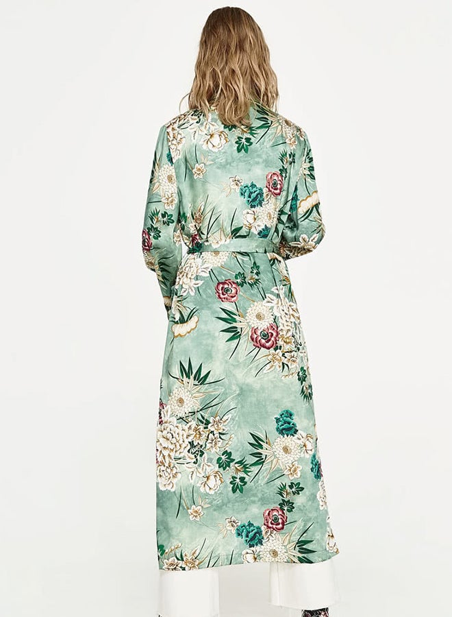 Generic - Floral Printed Kimono Green - Image 1