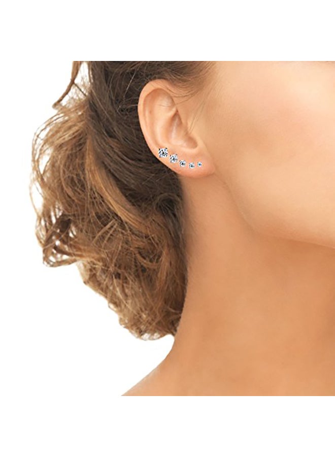 GemStar USA 5 Pair Sterling Silver Cubic Zircon Round Stud Earrings Set  - Image 2