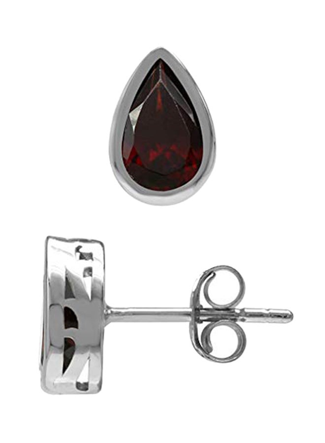 سيلفر شيك أقراط كبس من الفضة الإسترليني عيار 925 مطلية بالذهب الأبيض ومرصعة بالعقيق بتصميم كمثرى عيار 1.94 قيراط - Image 1