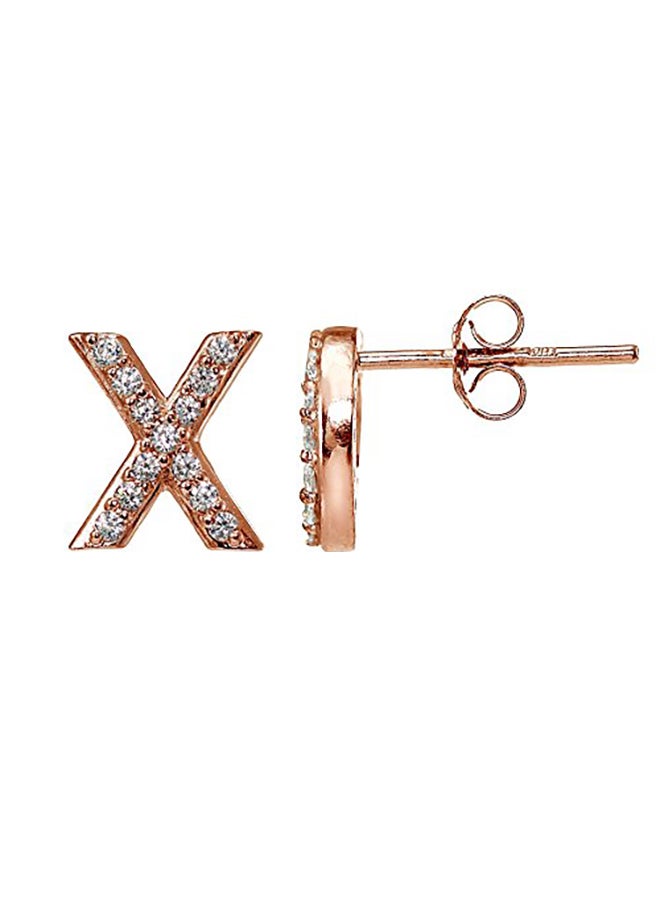 Hoops & Loops Rose Gold Plated Sterling Silver Cubic Zirconia X And O Stud Earrings - Image 2