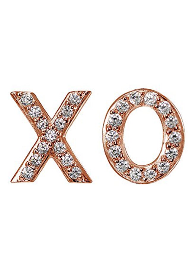 Hoops & Loops Rose Gold Plated Sterling Silver Cubic Zirconia X And O Stud Earrings - Image 1