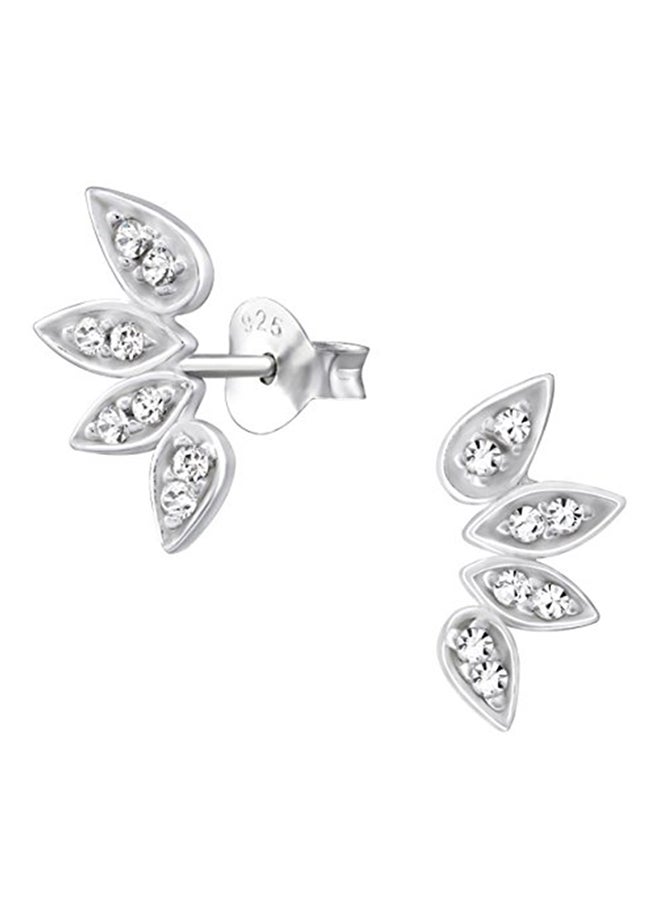 Forbidden Body Jewelry - 925 Sterling Silver Cubic Zirconia Leaf Stud Earrings - Image 1