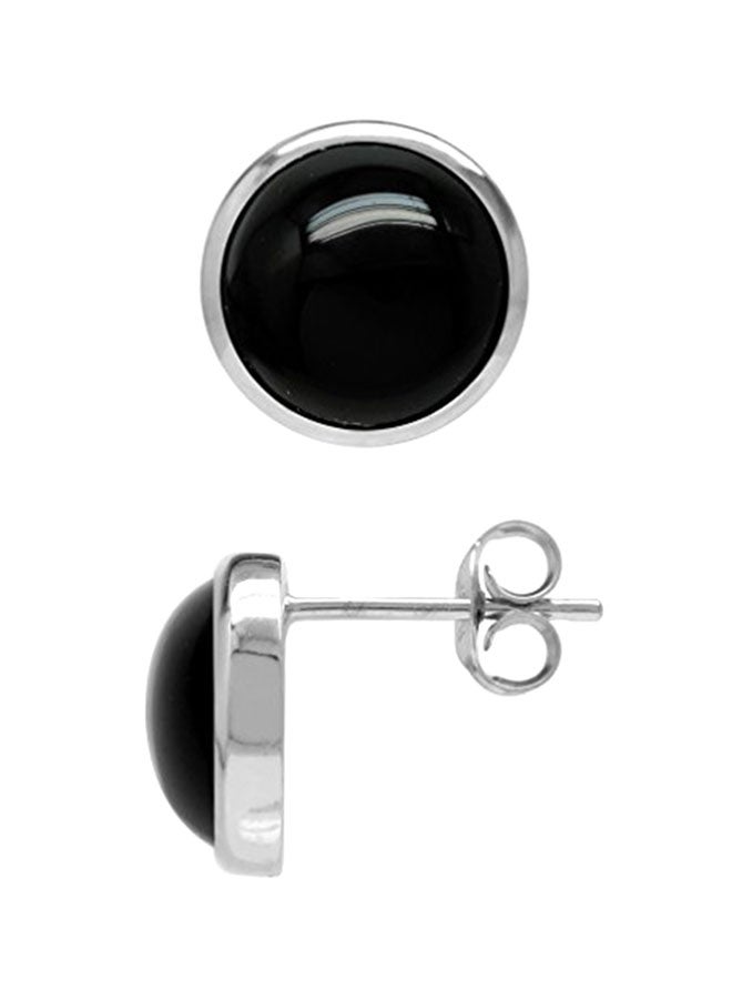 Silvershake 925 Sterling Silver White Gold Plated Round Onyx Stud Earrings - Image 1