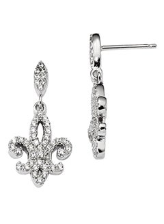 Sonia Jewels 925 Sterling Silver Fleur De Lis Zircon  Tear Drop Style Earrings  - Image 1