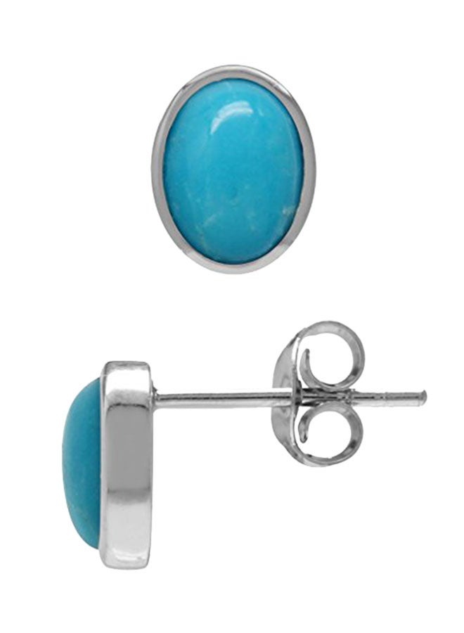 Silvershake 925 Sterling Silver White Gold Plated Turquoise Stud Earrings - Image 1