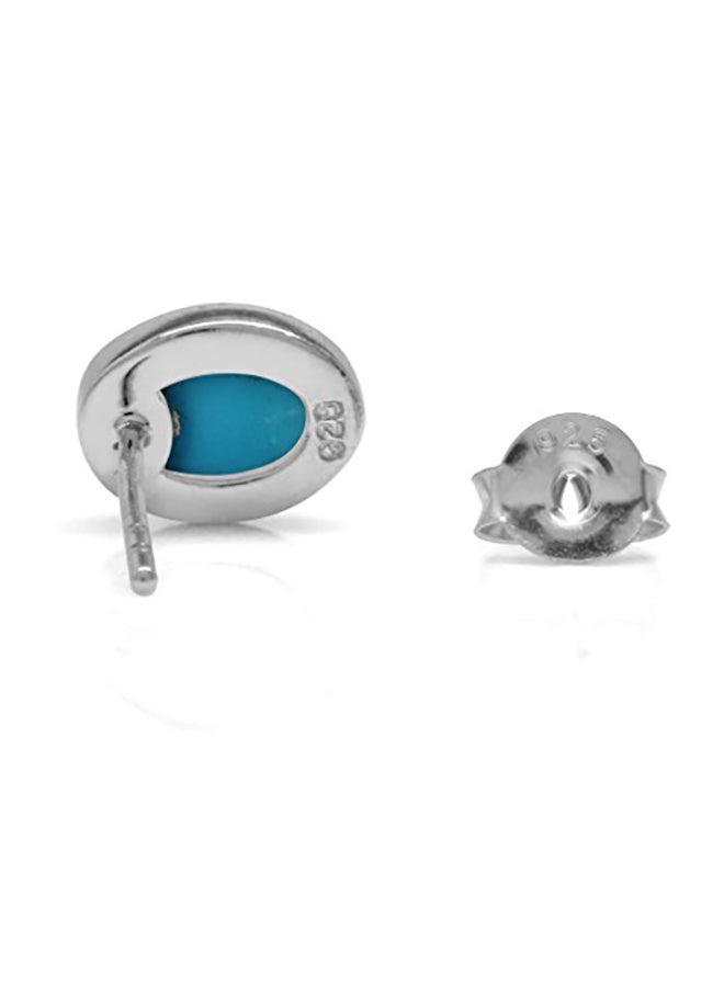 Silvershake 925 Sterling Silver White Gold Plated Turquoise Stud Earrings - Image 3
