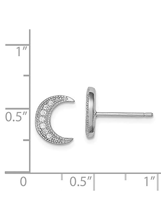 Sterling Silver Cubic Zirconia Crescent Moon Stud Earrings