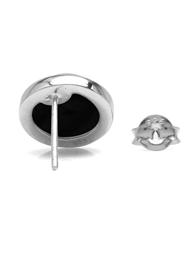 Silvershake 925 Sterling Silver White Gold Plated Round Onyx Stud Earrings - Image 2