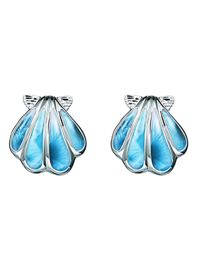 ألوها جوليري كومباني أقراط كبس من الفضة الإسترليني بتصميم صدفة لاريمار بلون إشراق الشمس الطبيعي - Image 1