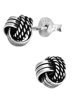 925 Sterling Silver Oxidized Braided Love Knot Stud Earrings
