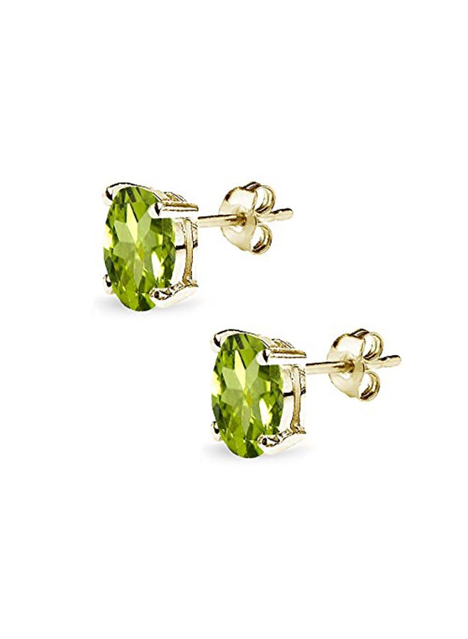 GemStar USA Gold Plated Sterling Silver Peridot Oval Cut Solitaire Stud Earrings  - Image 2