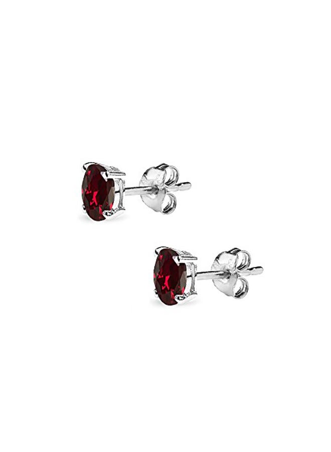 GemStar USA Sterling Silver Ruby Oval-Cut Solitaire Stud Earrings - Image 2