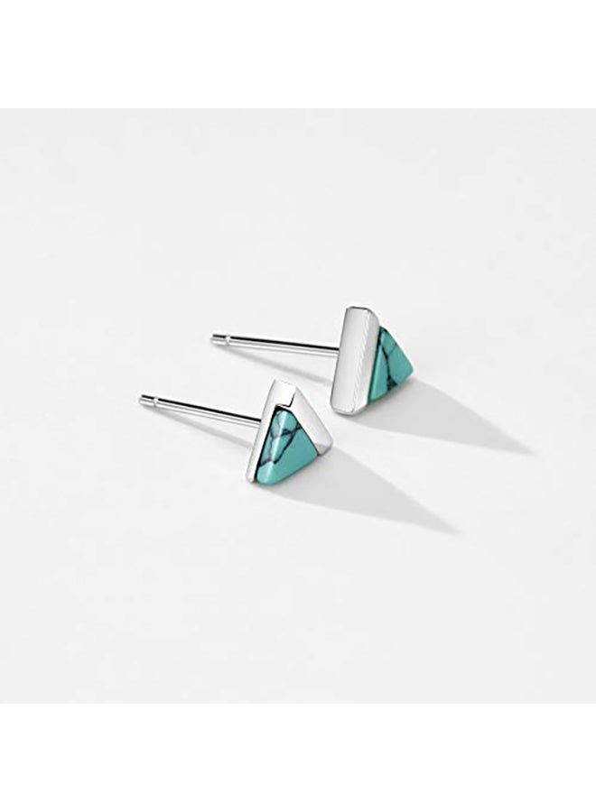 مينتس أقراط كبس من الفضة الإسترليني بتصميم مثلث مرصعة بالفيروز - Image 3